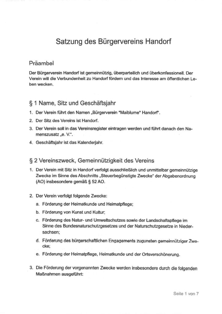 Satzung Bürgerverein