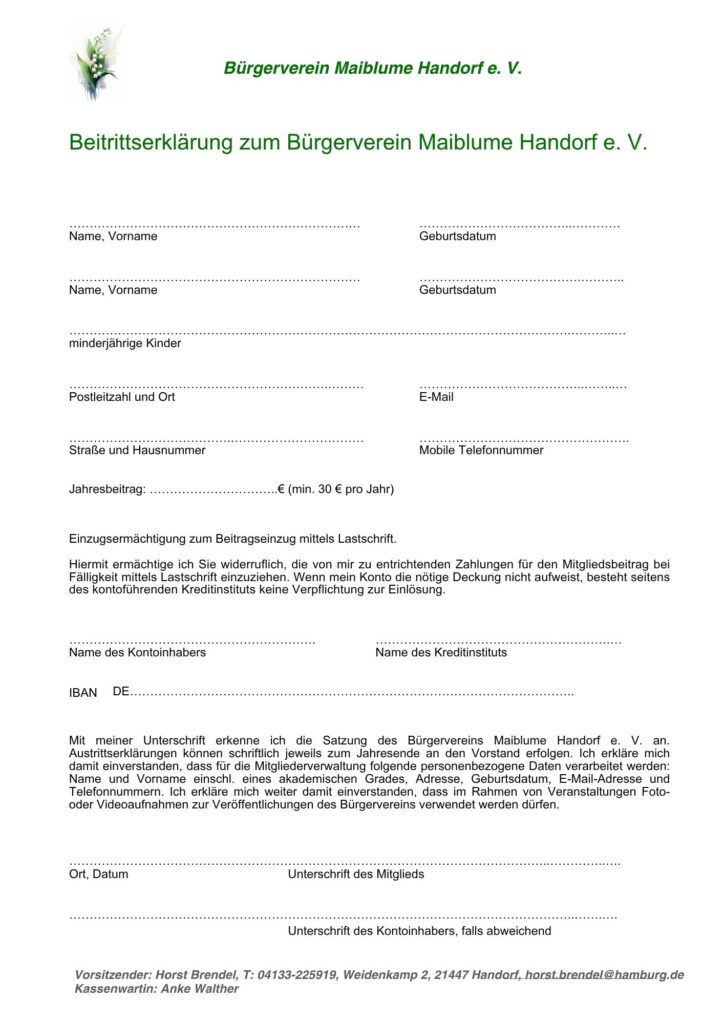 Beitrittserklärung Familien